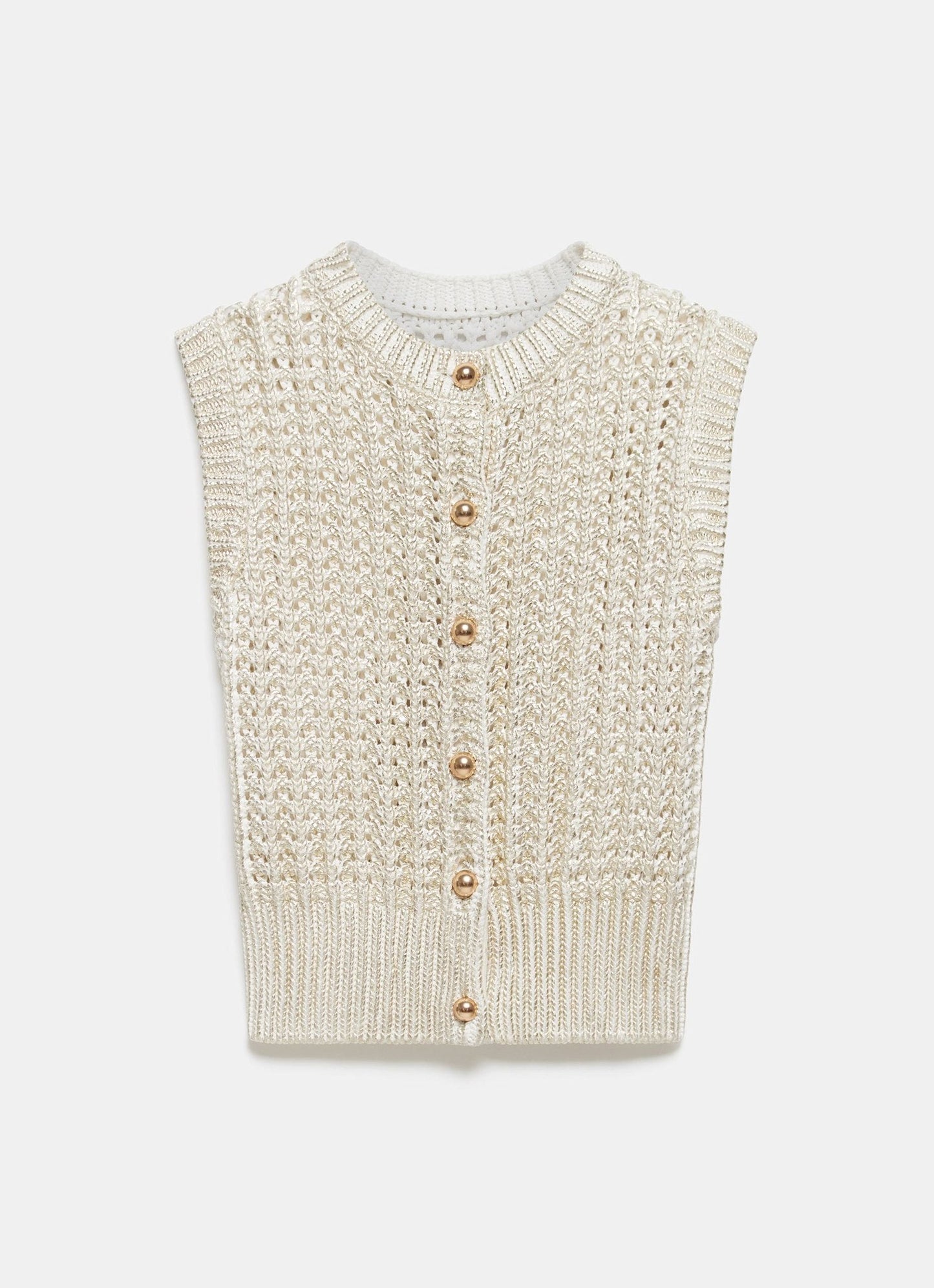 Gold Cotton Blend Foil Knit Waistcoat