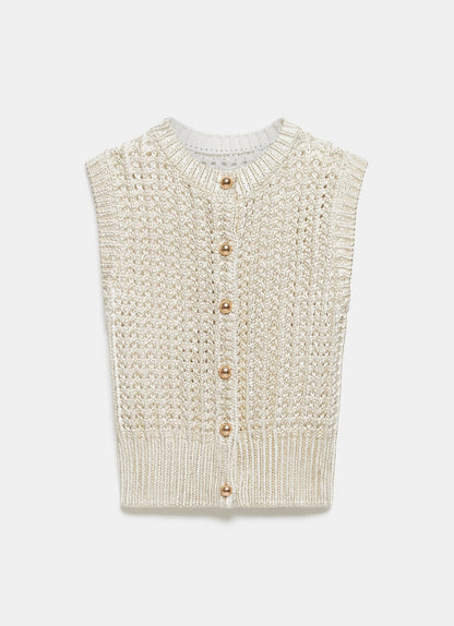Gold Cotton Blend Foil Knit Waistcoat