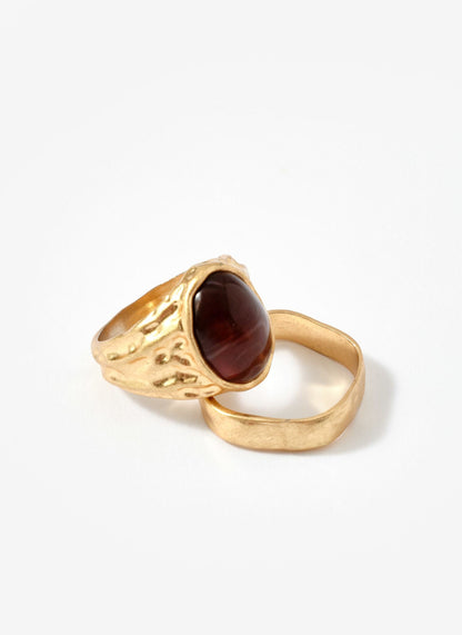 Gold Tone Two Pack Hammered Rings