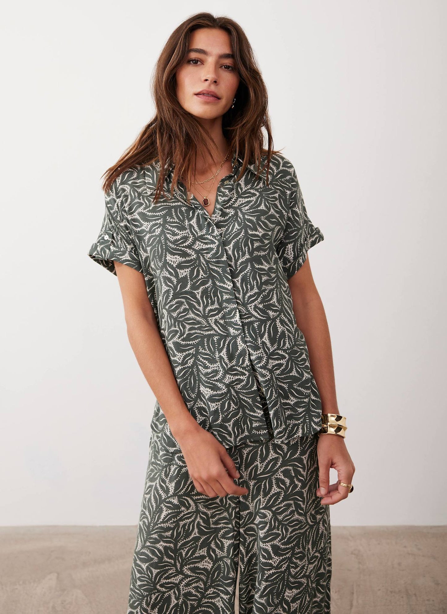 Green Leaf Print Shirt