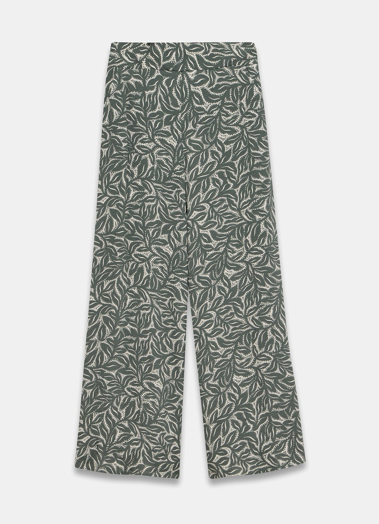 Green Leaf Print Wide Trousers