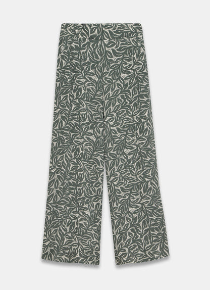 Green Leaf Print Wide Trousers