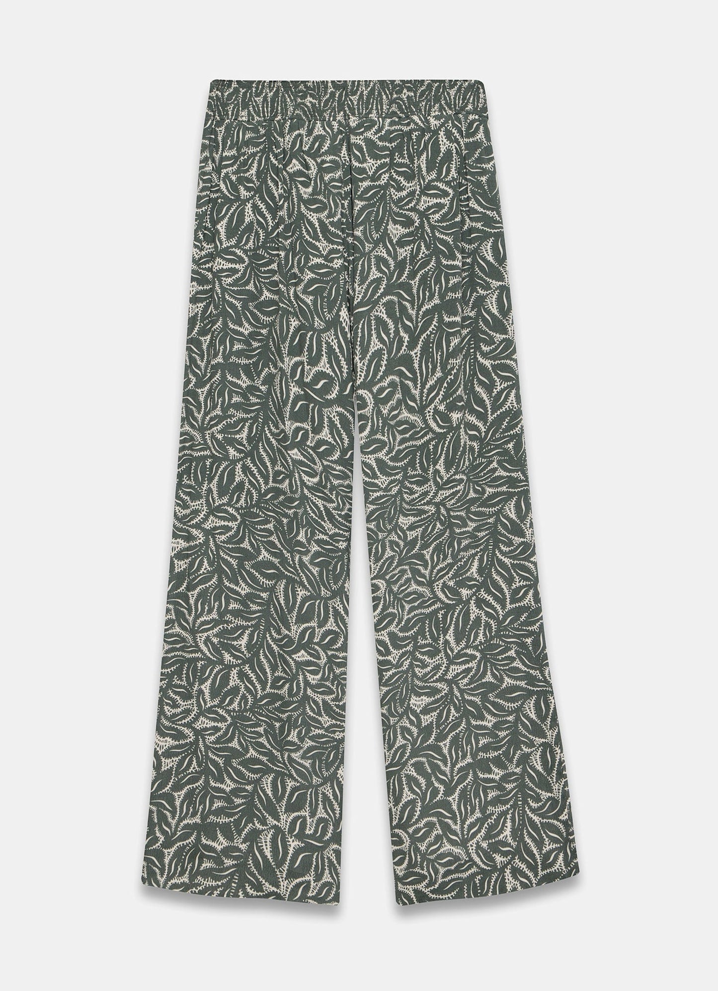 Green Leaf Print Wide Trousers
