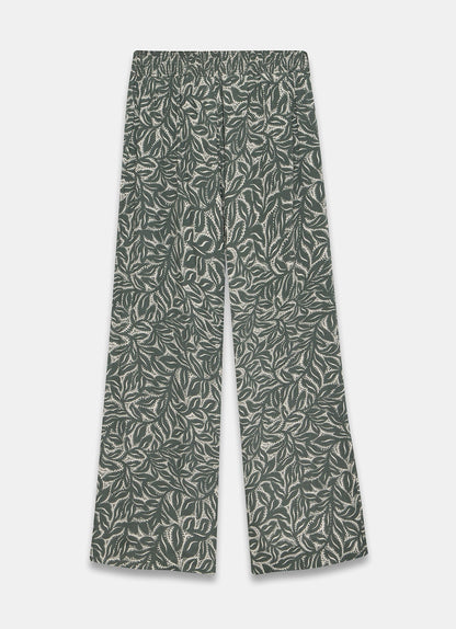 Green Leaf Print Wide Trousers