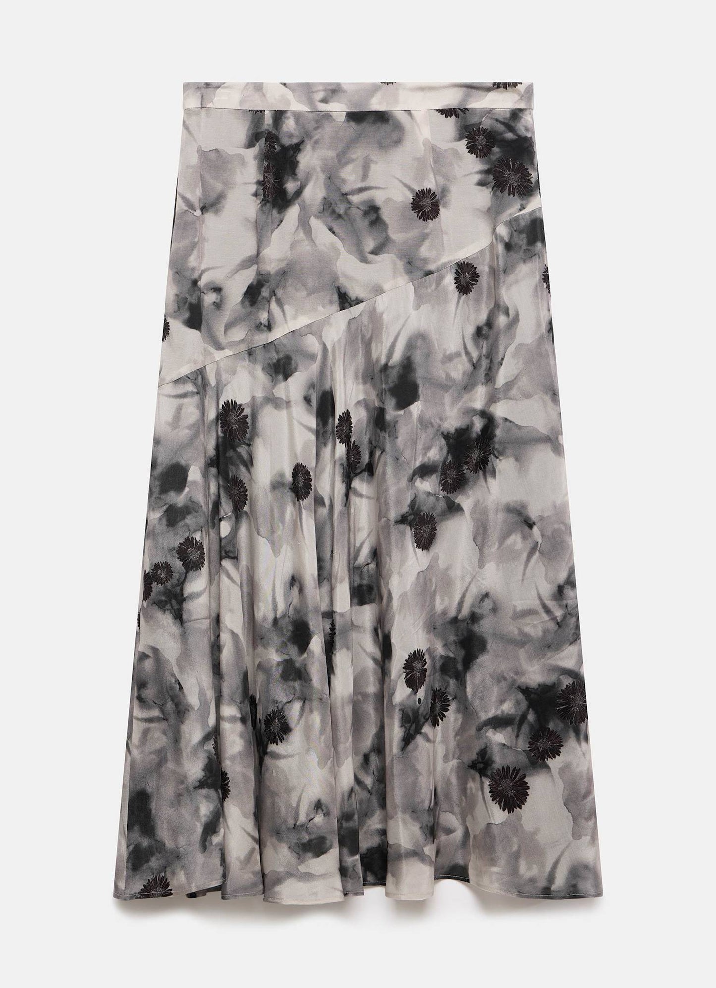 Grey Floral Print Midi Skirt