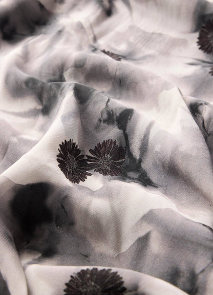 Grey Floral Print Midi Skirt