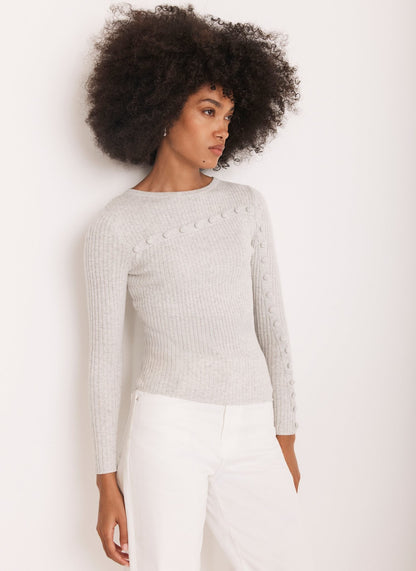 Grey Cotton Blend Asymmetric Knit Top