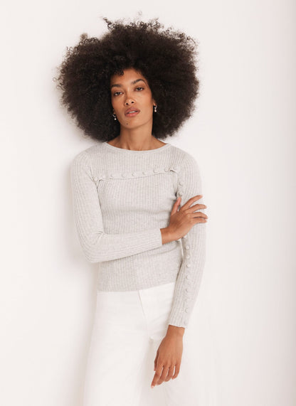 Grey Cotton Blend Asymmetric Knit Top