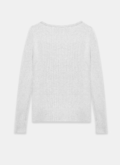 Grey Cotton Blend Asymmetric Knit Top