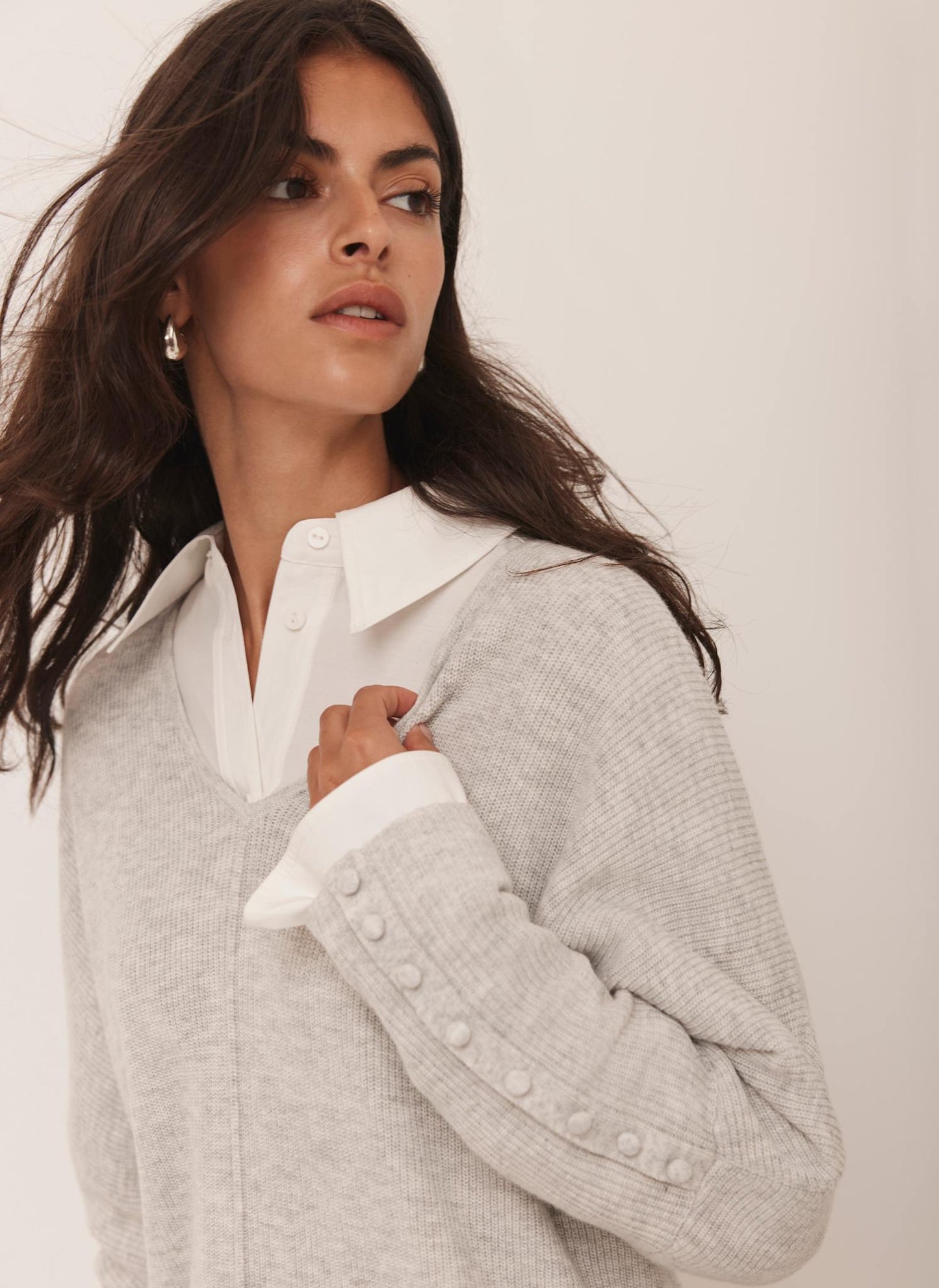 Grey Cotton Blend Batwing Jumper