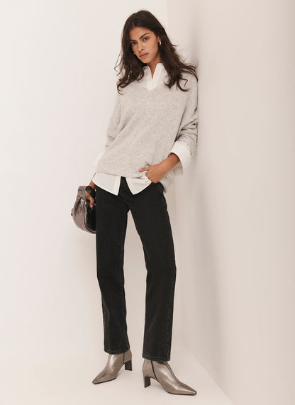Grey Cotton Blend Batwing Jumper