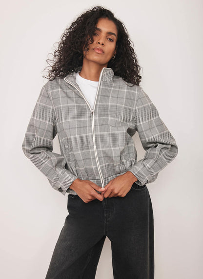 Grey Checked Bomber Jacket