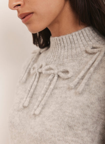 Grey Knit Bow Jumper Dress