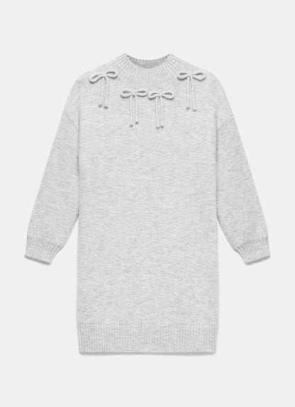 Grey Knit Bow Jumper Dress