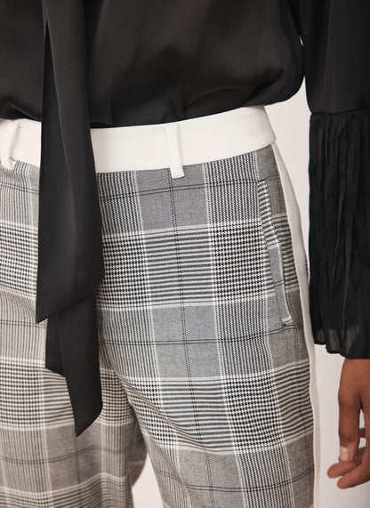 Grey Checked Flared Side Stripe Trousers