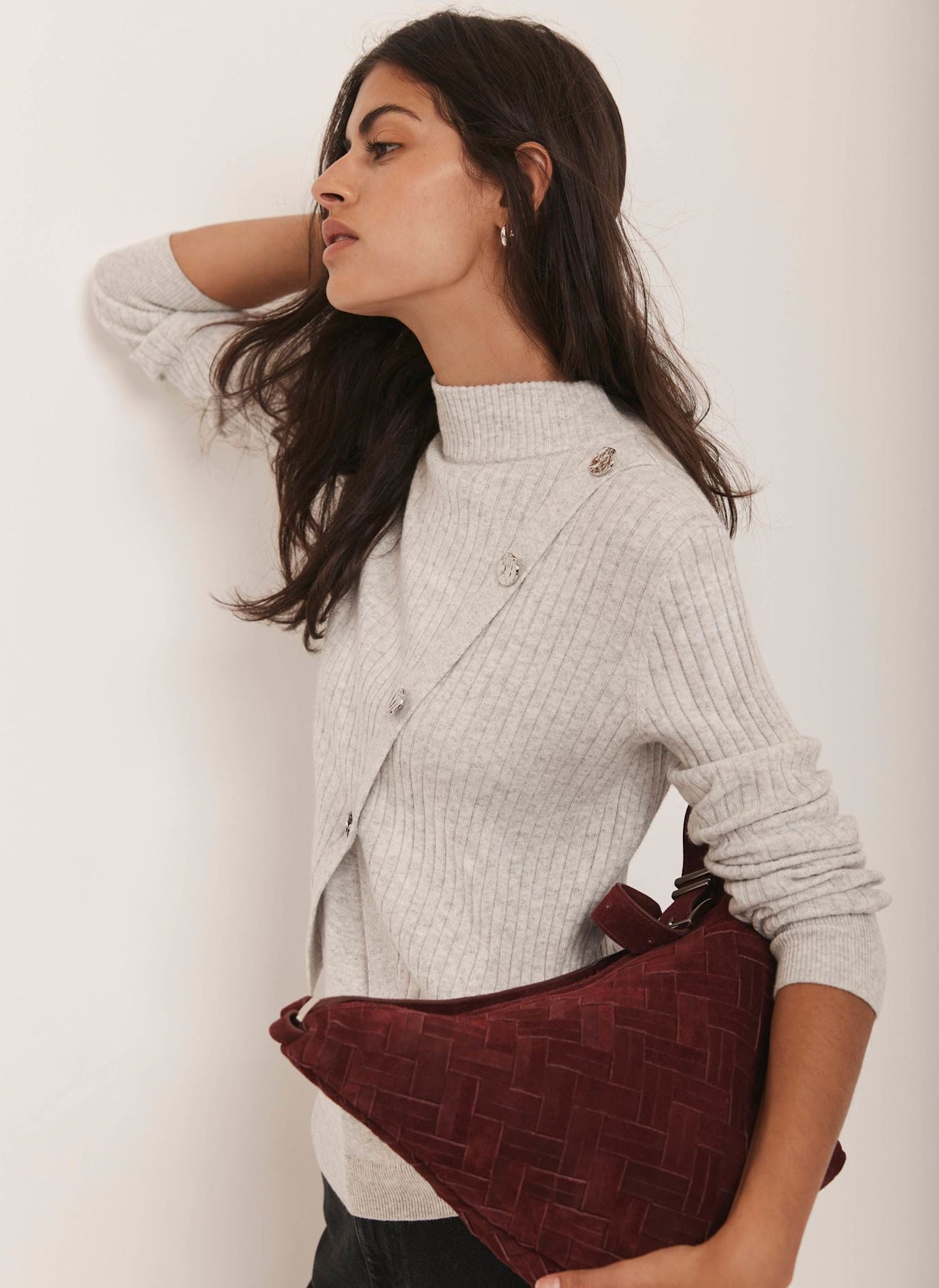 Grey Cotton Blend Ribbed Jumper