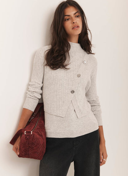 Grey Cotton Blend Ribbed Jumper