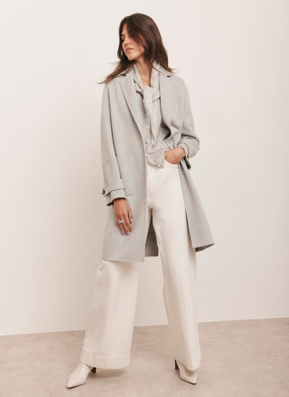 Grey Wool Blend Hand Finished Midi Coat