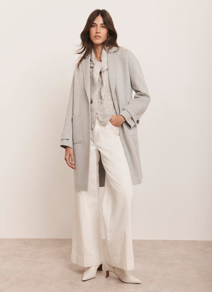 Grey Wool Blend Hand Finished Midi Coat