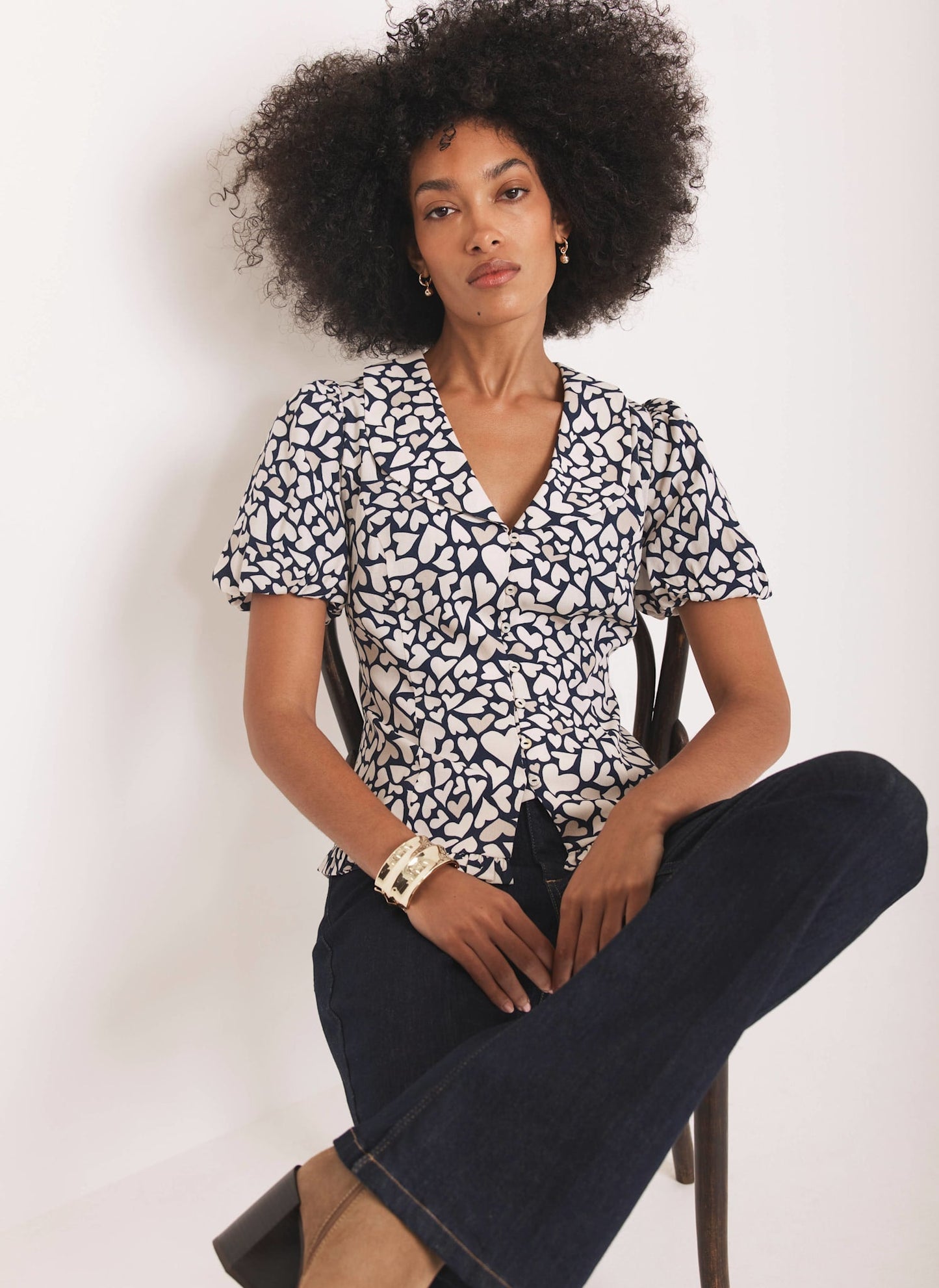 Navy Heart Print Blouse