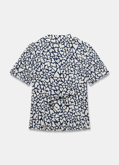 Navy Heart Print Blouse