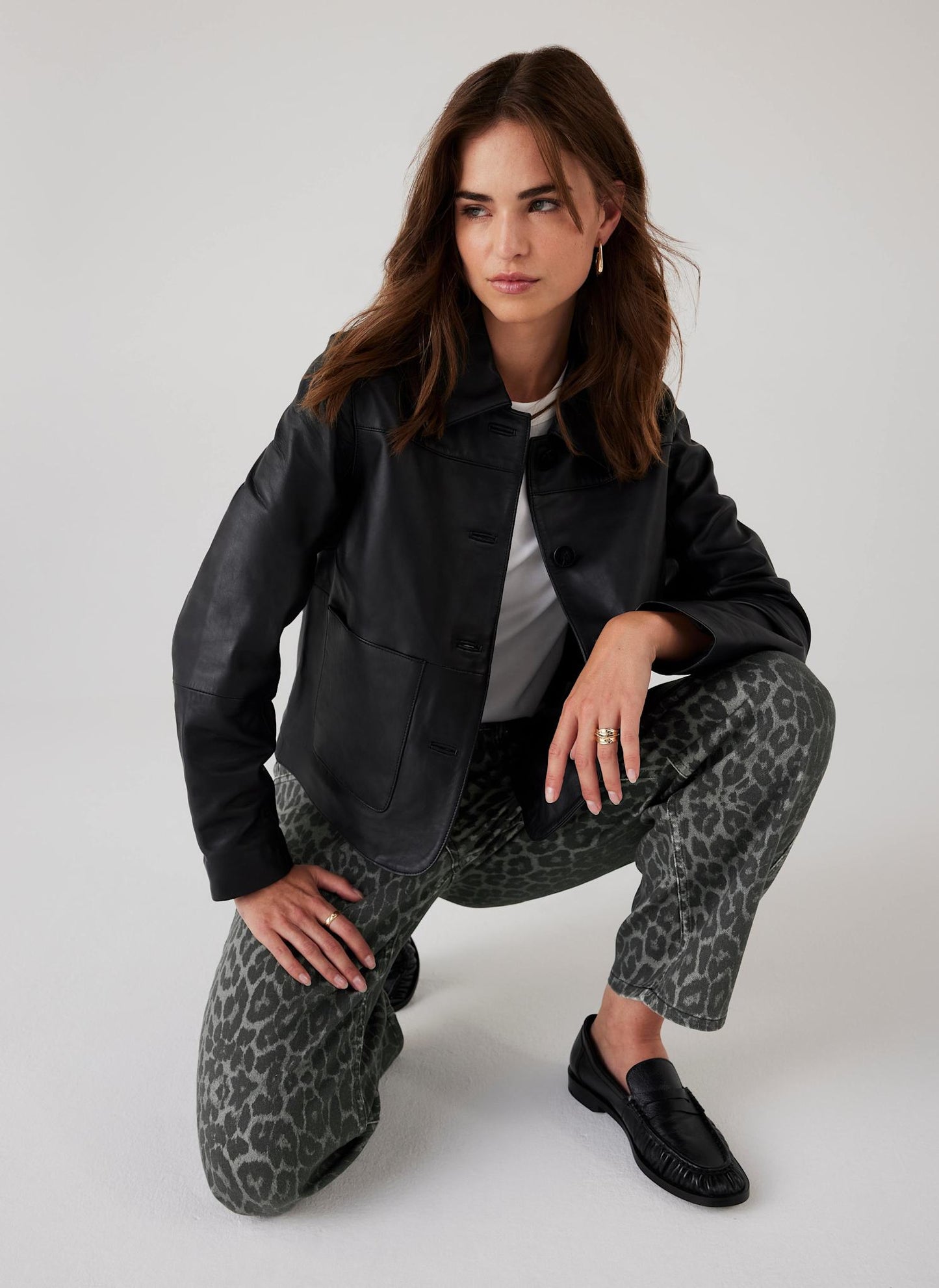 Grey Leopard Print Barrel Leg Jeans