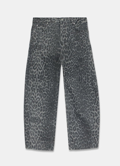 Grey Leopard Print Barrel Leg Jeans
