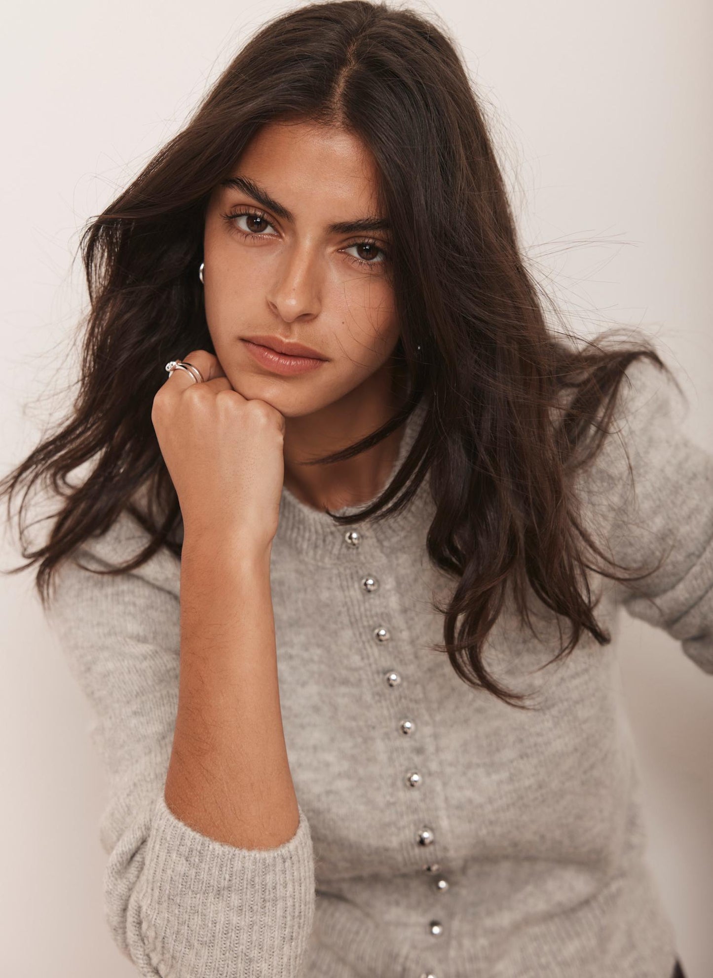 Grey Wool Blend Button Cardigan