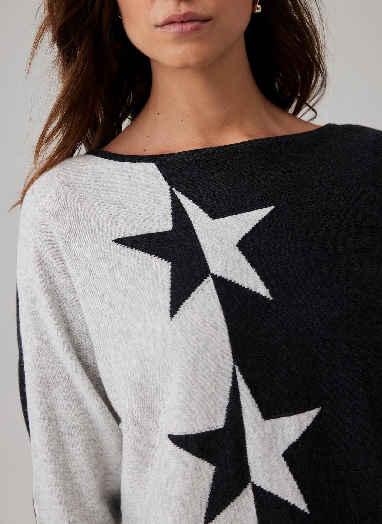 Grey Cotton Blend Fine Knit Batwing Jumper