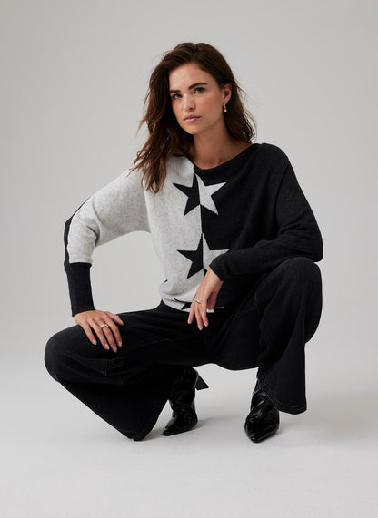 Grey Cotton Blend Fine Knit Batwing Jumper