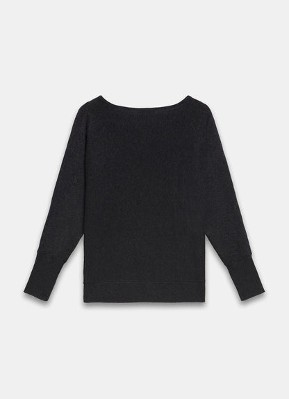 Grey Cotton Blend Fine Knit Batwing Jumper