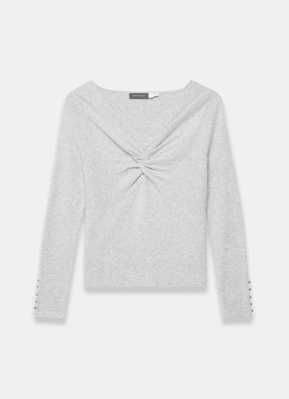 Grey Cotton Blend Twist Front Knit Top