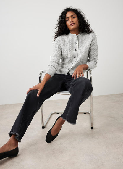 Grey Cable Knit Wool Blend Cardigan