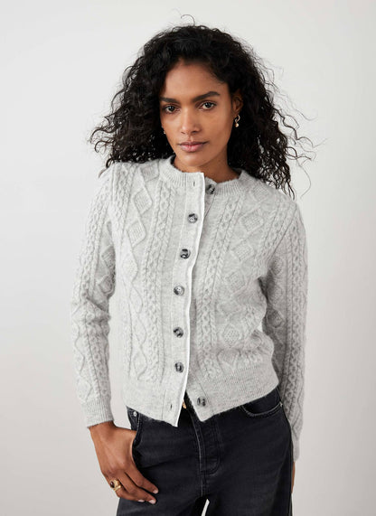 Grey Cable Knit Wool Blend Cardigan