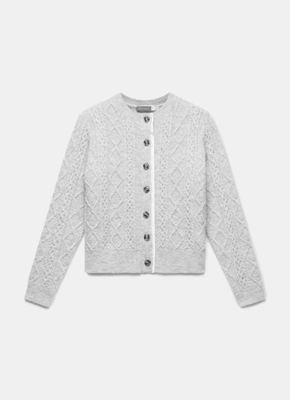Grey Cable Knit Wool Blend Cardigan