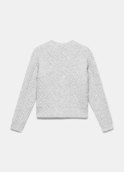 Grey Cable Knit Wool Blend Cardigan
