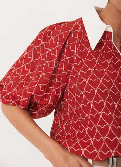 Red Heart Print Shirt