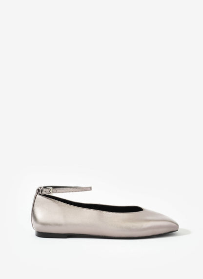 Honey Silver Leather Ballet Flats
