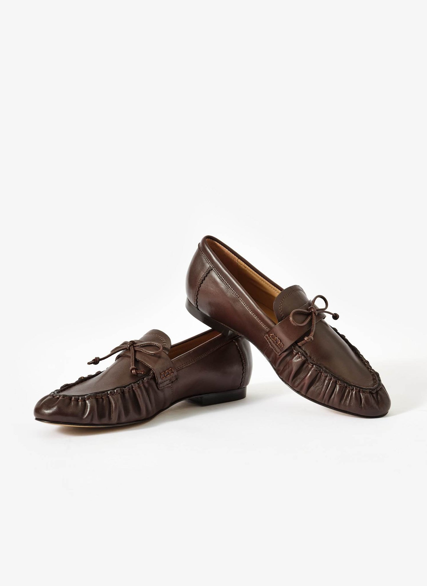 Imogen Brown Leather Ruched Loafers