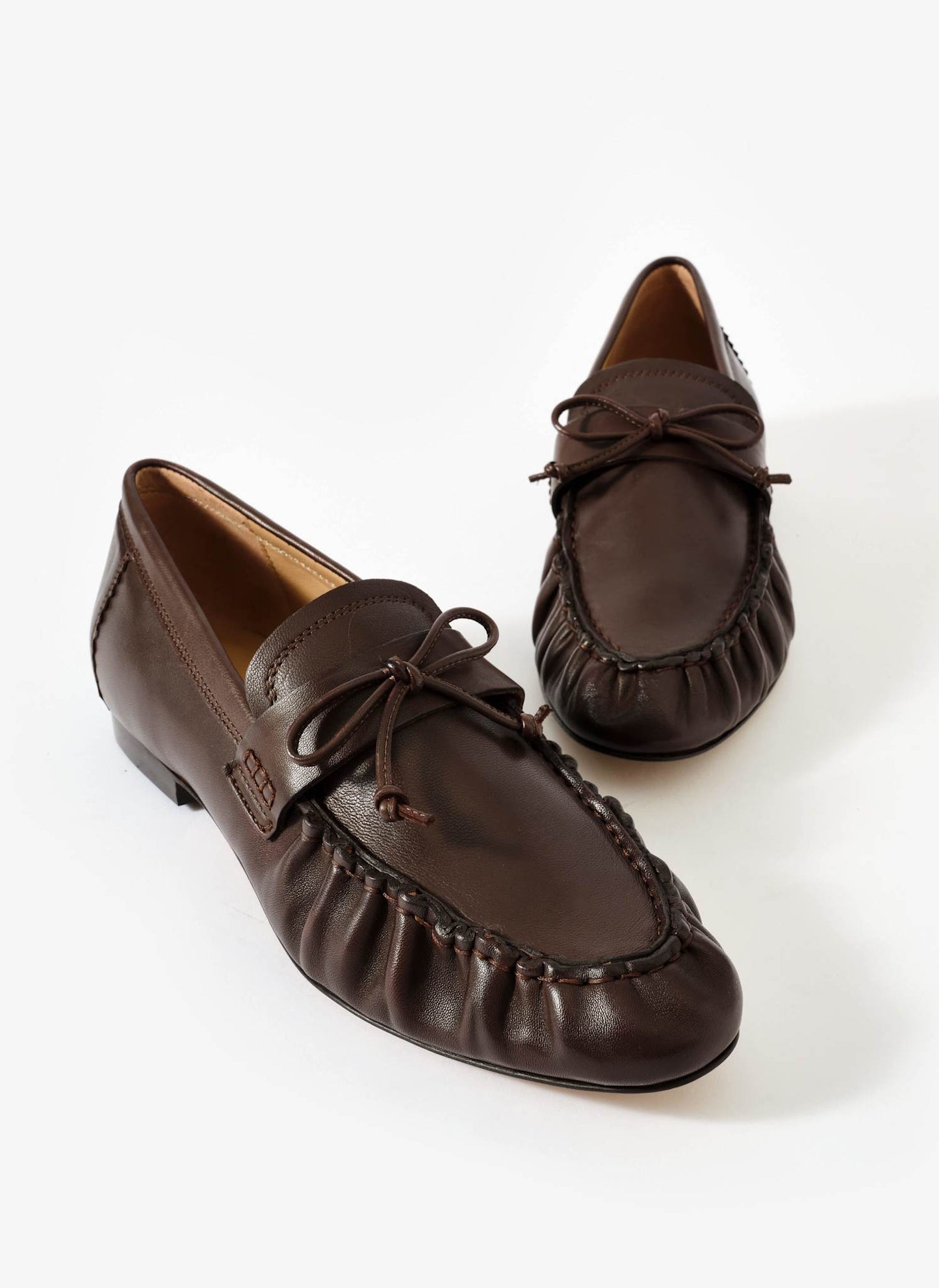Imogen Brown Leather Ruched Loafers