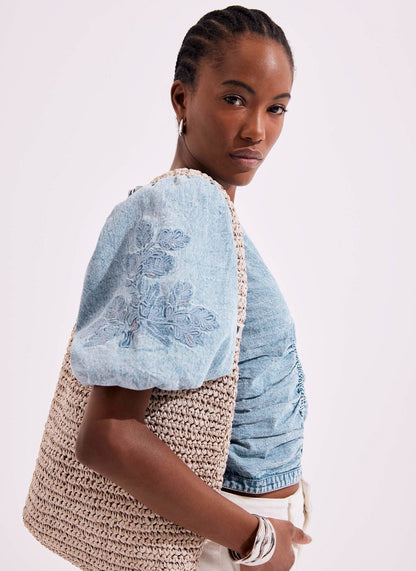 Indigo Denim Embroidered Top