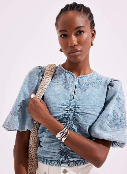 Indigo Denim Embroidered Top