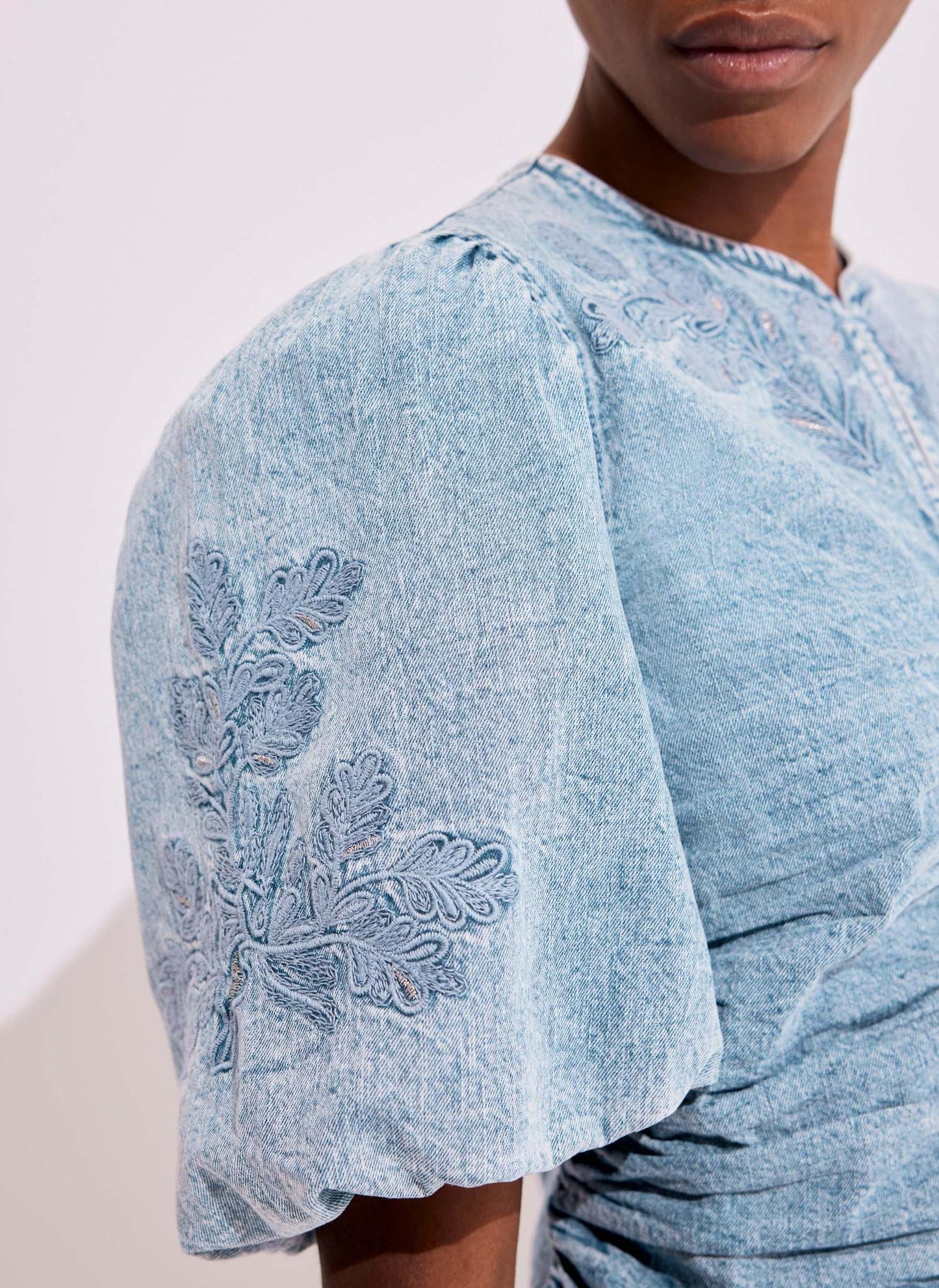Indigo Denim Embroidered Top