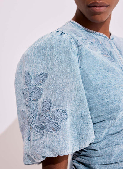 Indigo Denim Embroidered Top