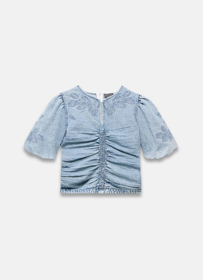 Indigo Denim Embroidered Top