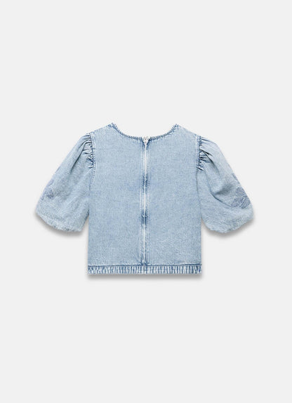 Indigo Denim Embroidered Top