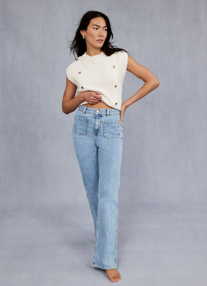 Light Indigo Relaxed Bootcut Patch Pocket Jeans