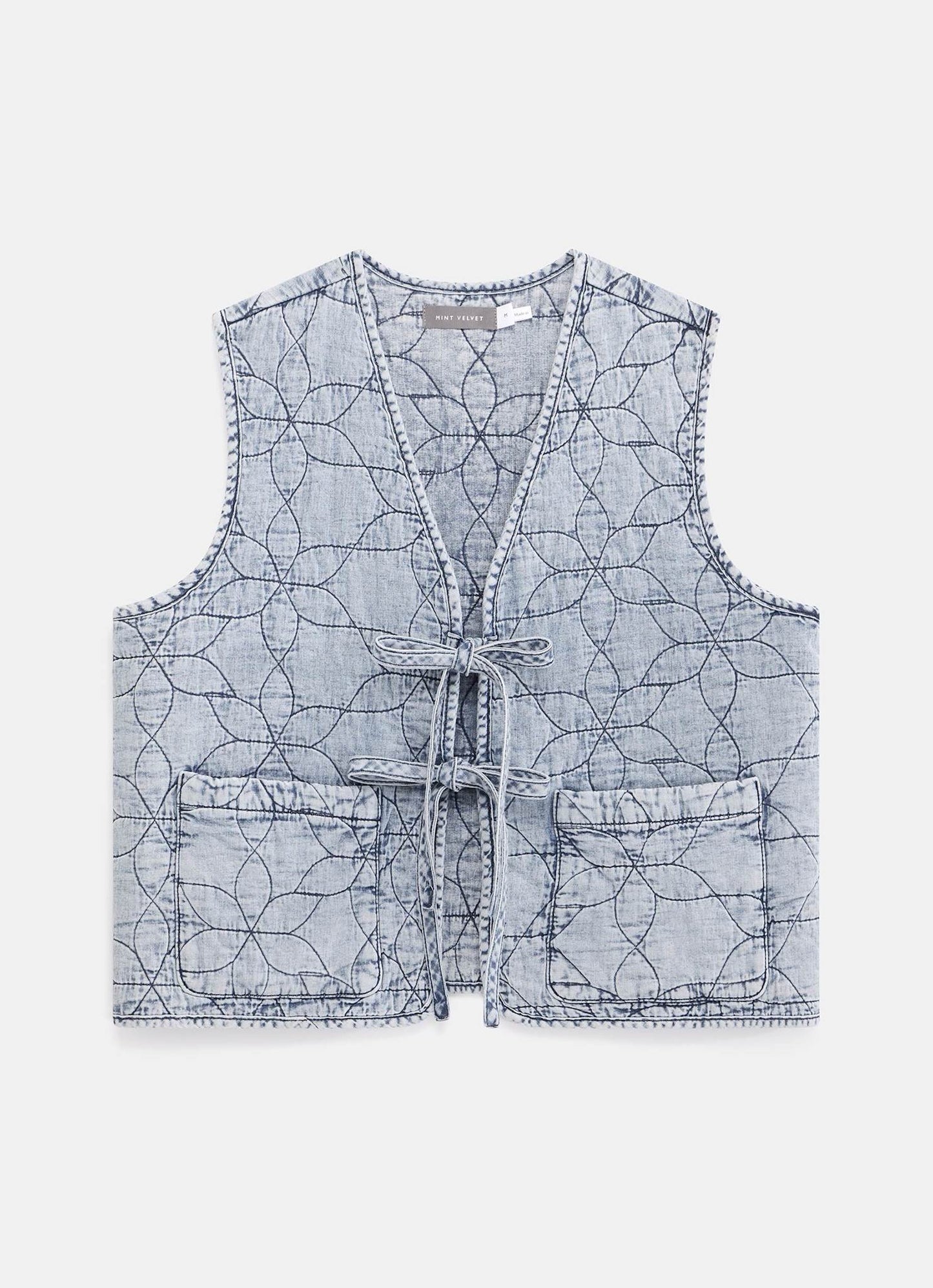 Indigo Quilted Tie Front Gilet