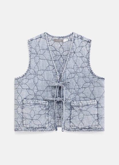 Indigo Quilted Tie Front Gilet
