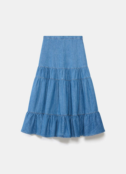 Indigo Tiered Denim Maxi Skirt